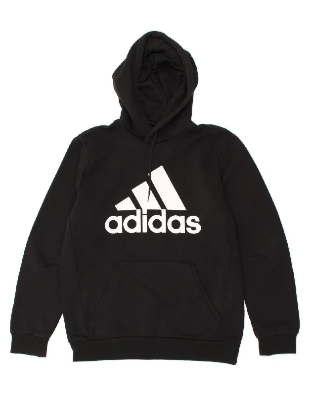 ADIDAS Mens Graphic Hoodie Jumper Large Black Cotton Hoodie with Logo Branding Identity