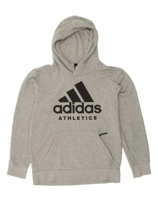 ADIDAS Mens Graphic Hoodie Jumper Medium Grey Cotton Hoodie with Cropped Fit Short Trendy