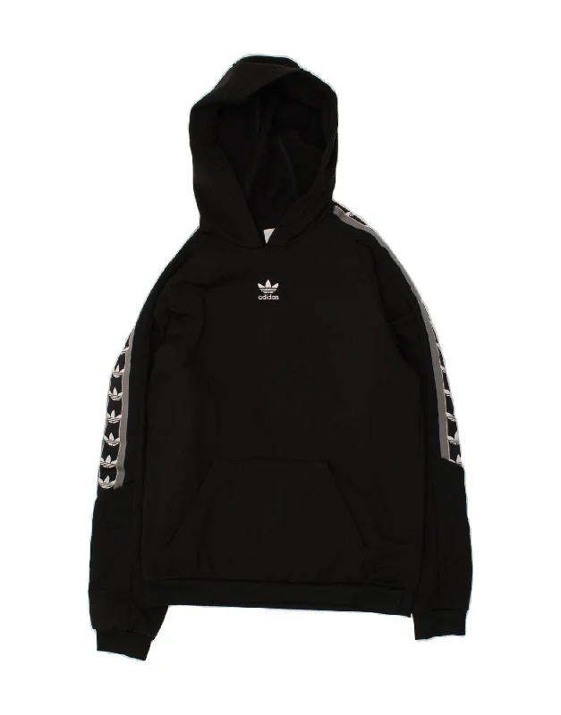 ADIDAS Mens Graphic Hoodie Jumper Small Black Polyester Hoodie with Pattern Geometric Abstract