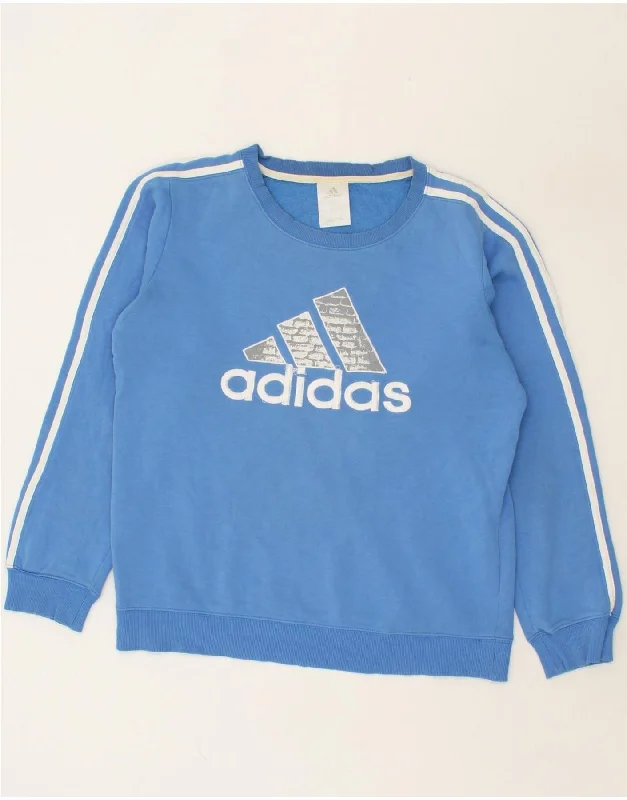 ADIDAS Mens Graphic Sweatshirt Jumper Small Blue Cotton Hoodie with Snap Buttons Easy Quick