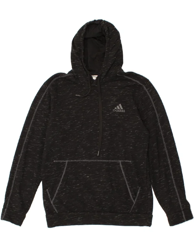 ADIDAS Mens Hoodie Jumper Medium Black Flecked Cotton Hoodie with Hem Detail Decorative Unique