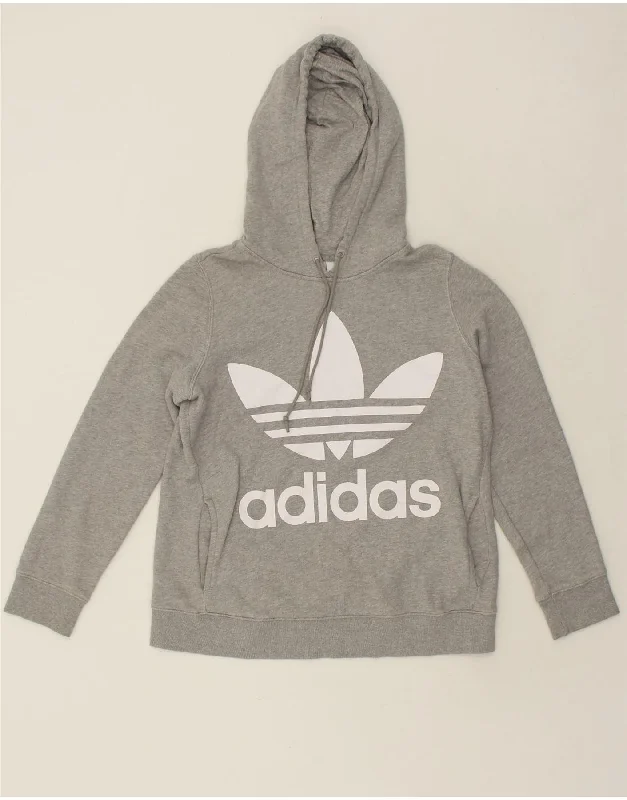 ADIDAS Womens Graphic Hoodie Jumper UK 12 Medium Grey Cotton Hoodie with Pocket Utility Practical