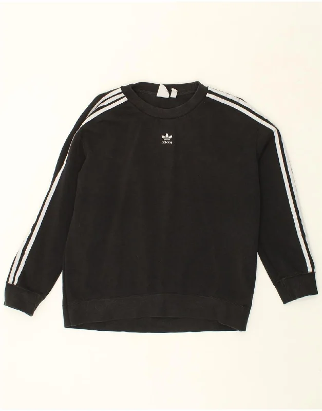 ADIDAS Womens Sweatshirt Jumper UK 14 Medium  Black Cotton Hoodie with Drawstring Waist Adjustable Fitted