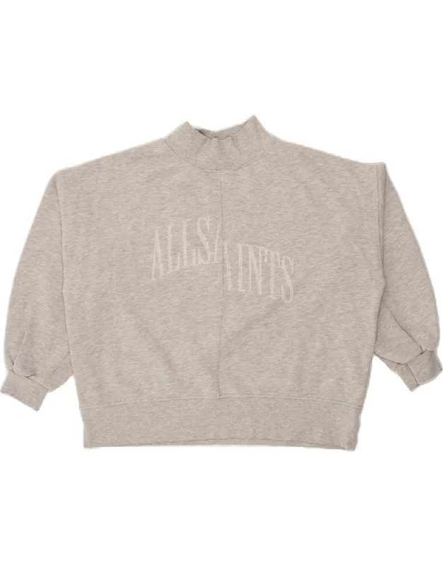 ALL SAINTS Womens Oversized Graphic Sweatshirt Jumper UK 14 Medium Grey Hoodie with Lining Warm Insulated