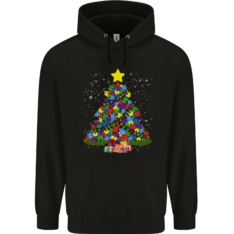 Autism Christmas Tree Autistic Awareness Mens 80% Cotton Hoodie Hoodie with Zipper Placket Modern Functional