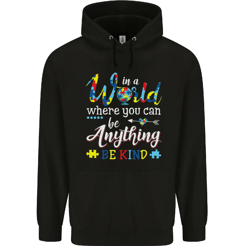 Autism In a World Be Kind Autistic ASD Mens 80% Cotton Hoodie Hoodie with Turtle Neck Cozy Winter