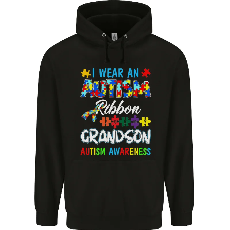 Autism Ribbon For My Grandson Autistic ASD Mens 80% Cotton Hoodie Hoodie with Pastel Soft Subtle