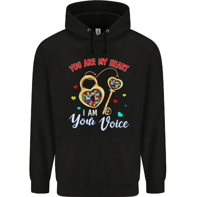 Autism You Are My Heart I Am Your Voice ASD Mens 80% Cotton Hoodie Hoodie with Monochrome Minimalist Simple