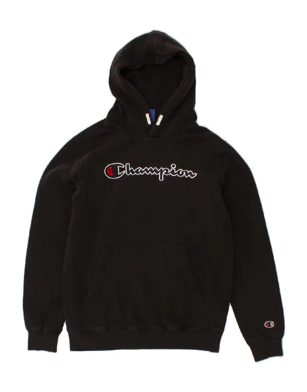 CHAMPION Boys Graphic Hoodie Jumper 13-14 Years XL Black Cotton Hoodie with Camouflage Military Edgy