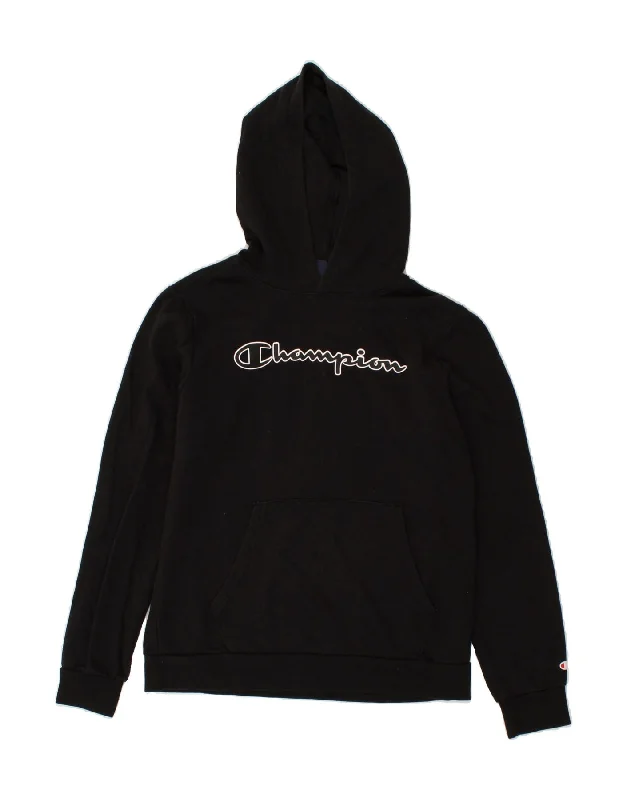 CHAMPION Boys Graphic Hoodie Jumper 15-16 Years 2XL Black Cotton Hoodie with Magnetic Closure Innovative Modern