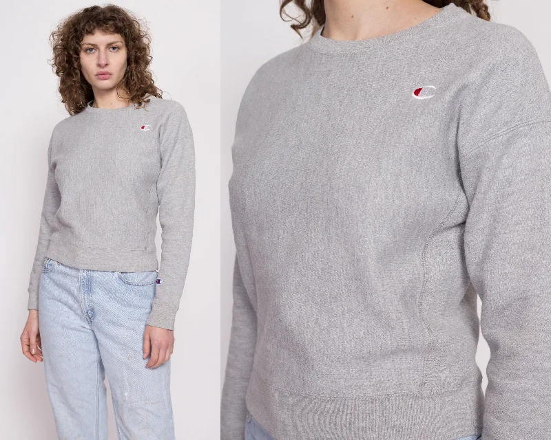 Champion Heather Grey Cropped Sweatshirt - Extra Small Hoodie with Snap Buttons Easy Quick