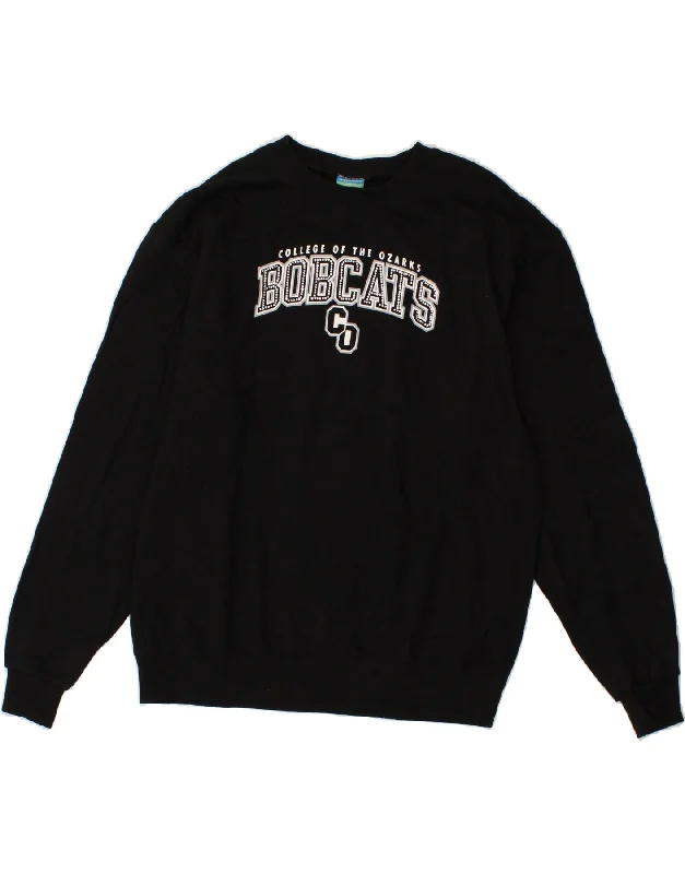 CHAMPION Mens Ohio Bobcats Graphic Sweatshirt Jumper Large Black Cotton Hoodie with Ribbed Neckline Snug Warm