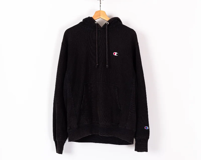 Champion Reverse Weave Faded Black Hoodie - Men's Medium, Women's Large Hoodie with Cropped Fit Short Trendy