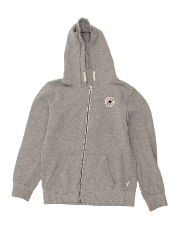 CONVERSE Boys Zip Hoodie Sweater 12-13 Years Large Grey Cotton Hoodie with Elastic Waist Stretchable Comfortable