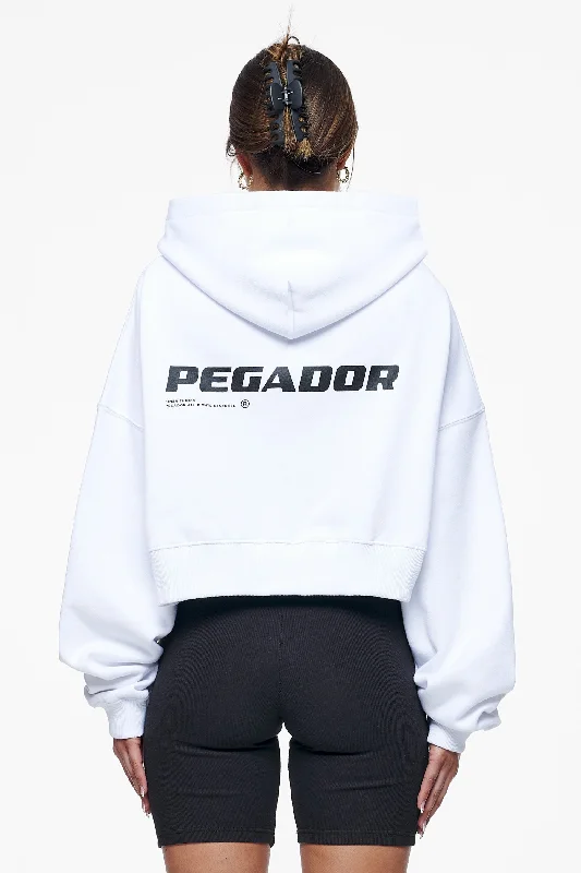 Culla Logo Oversized Cropped Hoodie White Hoodie with Hem Applique Textured Unique