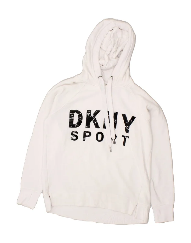 DKNY Mens Graphic Hoodie Jumper Small White Cotton Hoodie with Patch Decorative Personalized