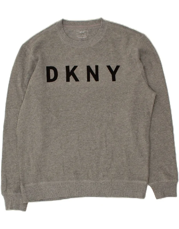 DKNY Mens Graphic Sweatshirt Jumper Medium Grey Polyester Hoodie with Lace Feminine Delicate