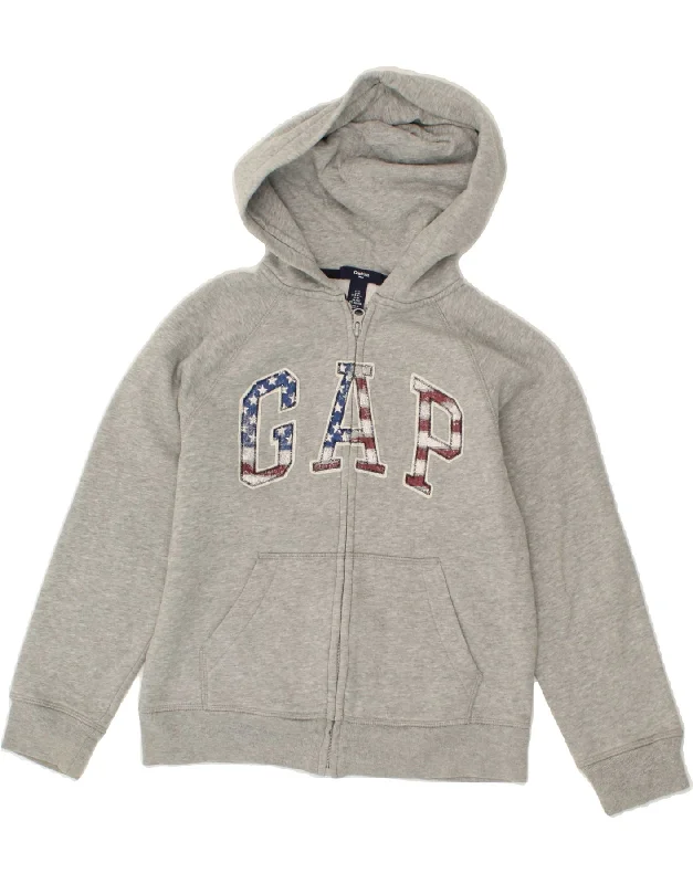 GAP Boys Graphic Zip Hoodie Sweater 8-9 Years Grey Cotton Hooded Sweatshirt Casual Wear Street Style