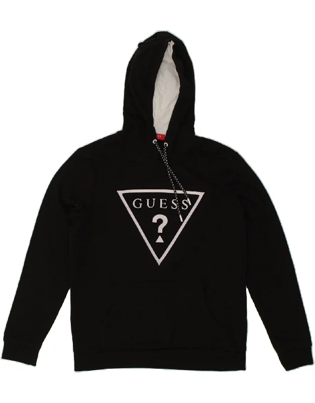 GUESS Mens Graphic Hoodie Jumper UK 36 Medium Black Cotton Hoodie with Belted Waist Structured Tailored