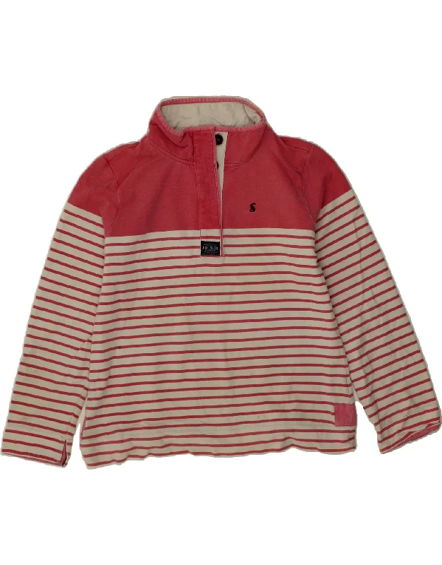 JOULES Womens Button Neck Sweatshirt Jumper UK 16 Large Red Striped Cotton Hoodie with Turtle Neck Cozy Winter