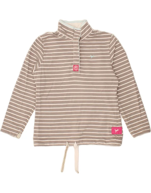 JOULES Womens Classic Fit Button Neck Sweatshirt Jumper UK 12 Medium Brown Hoodie with Elastic Waist Stretchable Comfortable