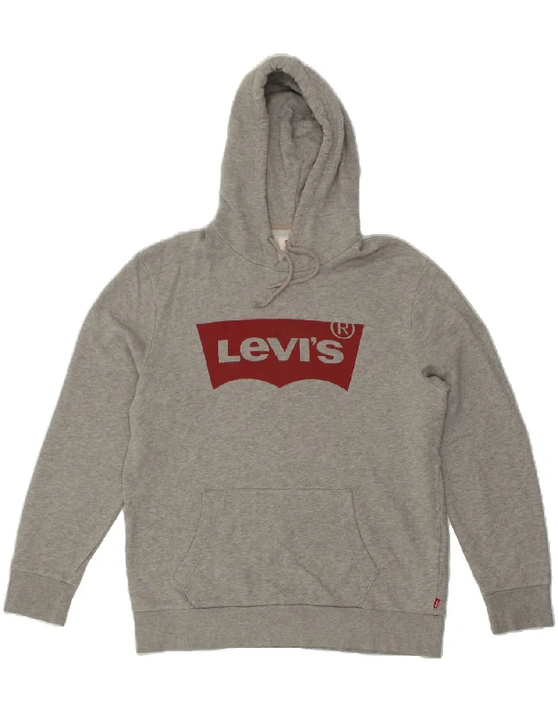 LEVI'S Mens Graphic Hoodie Jumper Large Grey Cotton Hoodie with Crew Neck Simple Timeless