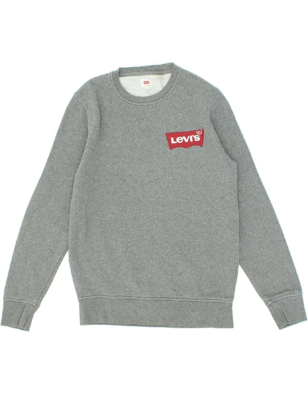 LEVI'S Mens Graphic Sweatshirt Jumper Small Grey Cotton Hoodie with Pastel Soft Subtle