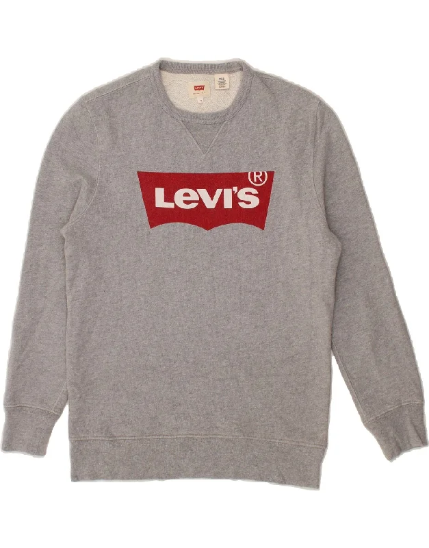 LEVI'S Mens Graphic Sweatshirt Jumper XS Grey Cotton Hoodie with Toggle Buttons Decorative Unique