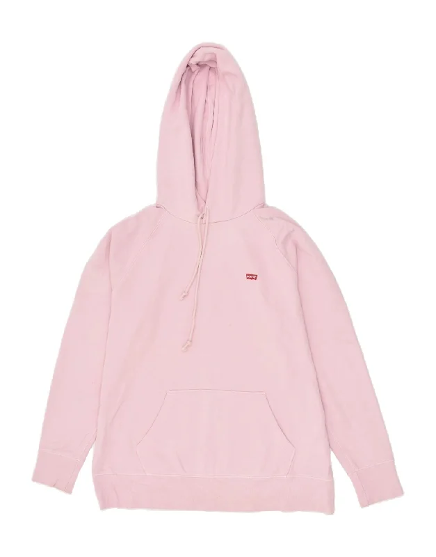 LEVI'S Womens Hoodie Jumper UK 16 Large Pink Cotton Cotton Hoodie Fleece Lining Warmth