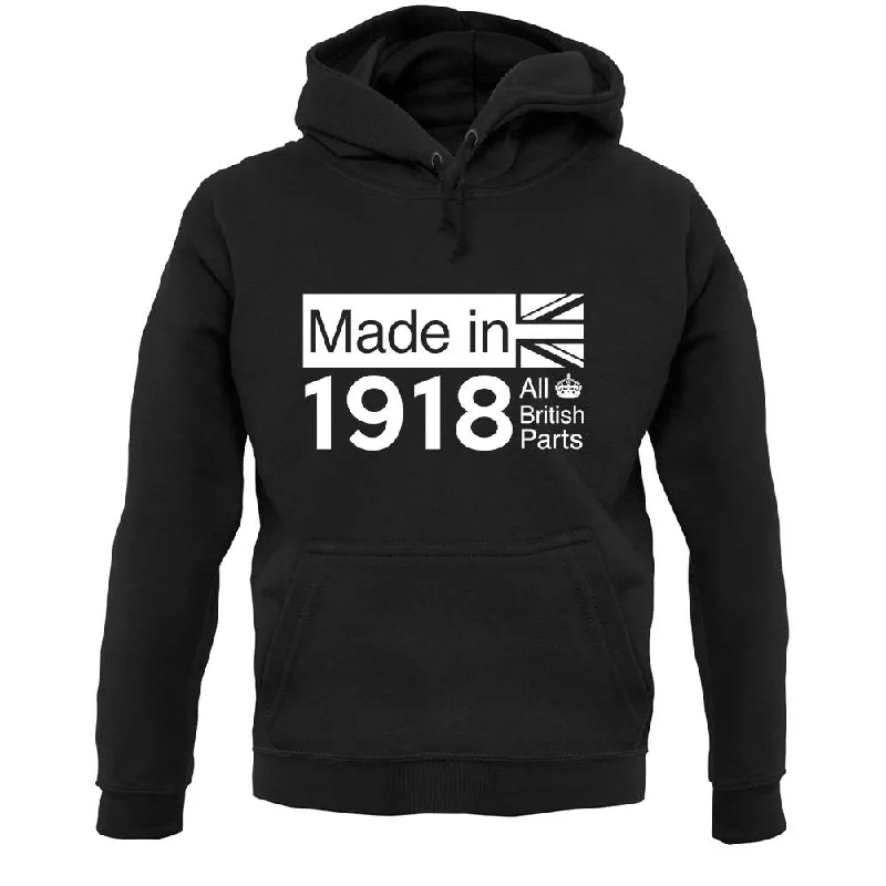 Made In 1918 All British Parts Crown Unisex Hoodie Hoodie with Slim Fit Tailored Modern