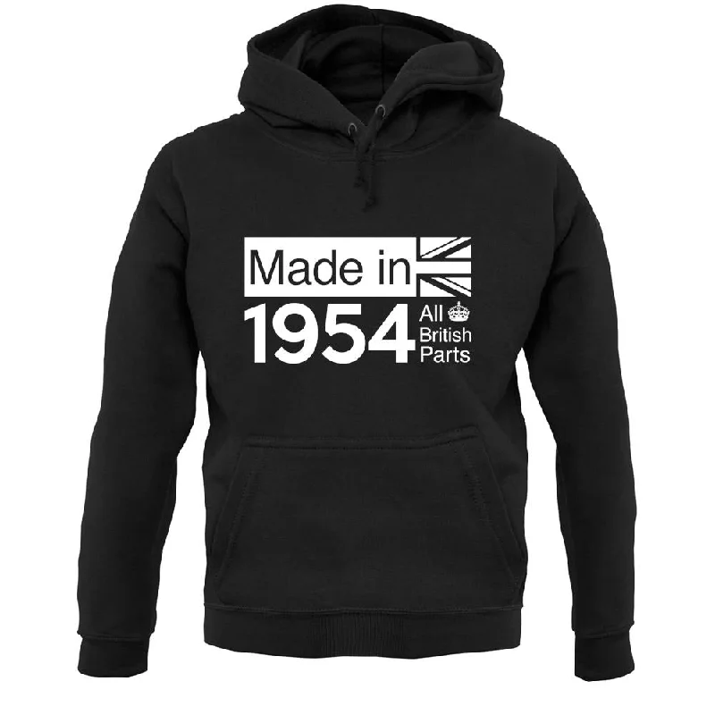 Made In 1954 All British Parts Crown Unisex Hoodie Hoodie with Exposed Zipper Edgy Industrial