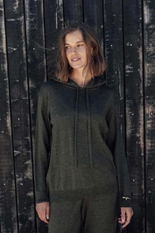 Merino Hoodie - Pine Hoodie with Metallic Shiny Futuristic