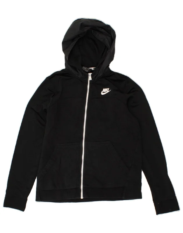 NIKE Boys Graphic Zip Hoodie Sweater 12-13 Years Large Black Cotton Hoodie with Oversized Fit Loose Comfortable