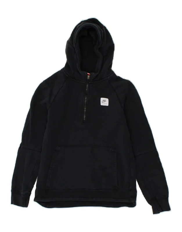 NIKE Boys Graphic Zip Neck Hoodie Jumper 12-13 Years Large Black Cotton Hoodie with Button Placket Classic Preppy