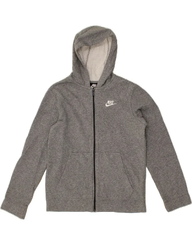 NIKE Boys Standard Fit Zip Hoodie Sweater 12-13 Years Large Grey Cotton Hoodie with Slit Hem Functional Movement