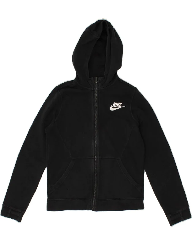 NIKE Boys Zip Hoodie Sweater 12-13 Years Large Black Cotton Hoodie with Toggle Buttons Decorative Unique