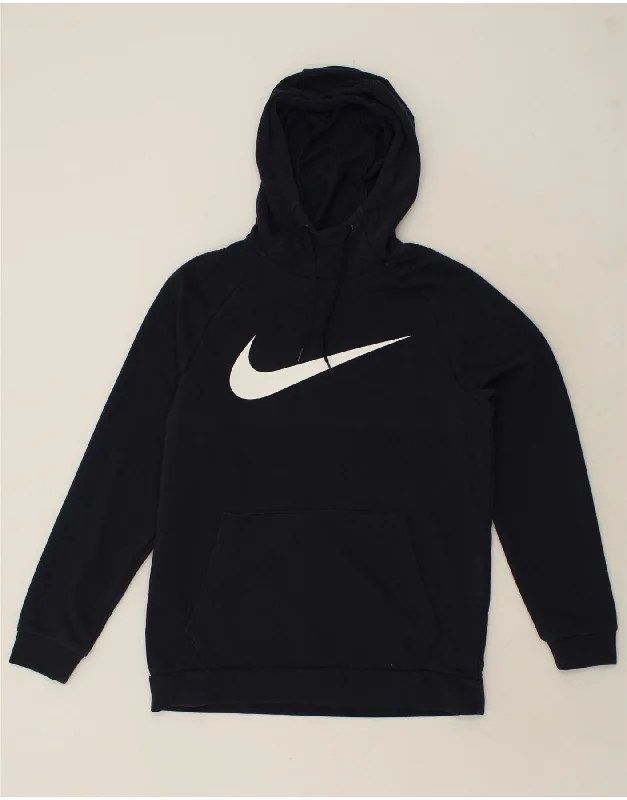 NIKE Mens Dri Fit Graphic Hoodie Jumper Small Navy Blue Cotton Cotton Hoodie Fleece Lining Warmth