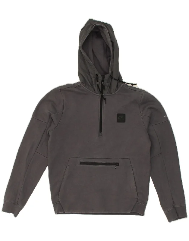 NIKE Mens Zip Neck Hoodie Jumper Small Grey Cotton Hoodie with Drop Shoulder Relaxed Streetwear