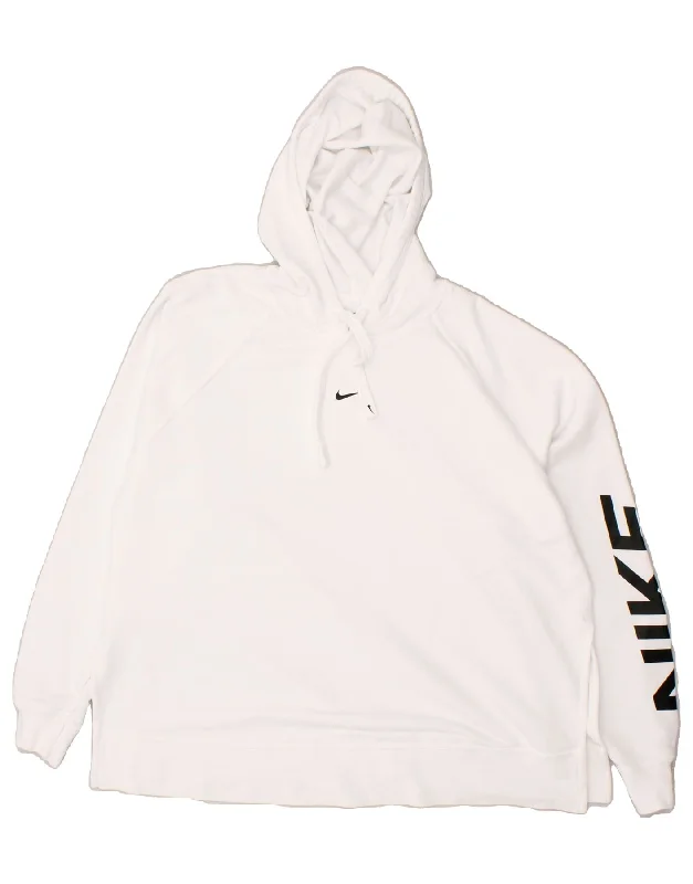 NIKE Womens Graphic Hoodie Jumper UK 16 Large White Hoodie with Cuffed Sleeves Snug Secure