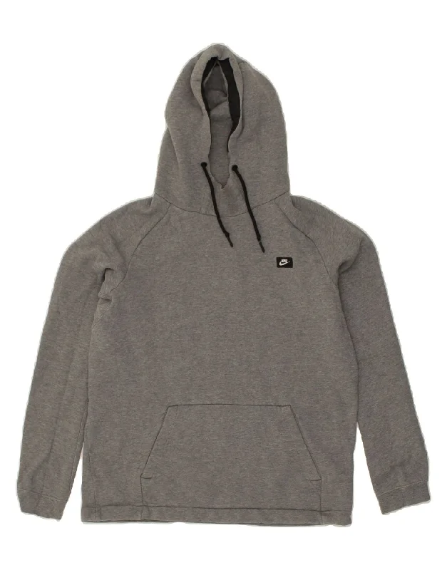 NIKE Womens Hoodie Jumper UK 14 Medium Grey Cotton Hoodie with Typography Text Message