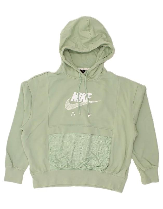 NIKE Womens Oversized Graphic Hoodie Jumper UK 14 Medium Green Cotton Hoodie with Side Slits Relaxed Casual