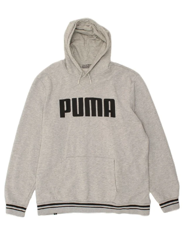 PUMA Mens Graphic Hoodie Jumper 2XL Grey Cotton Oversized Hoodie Comfort Casual