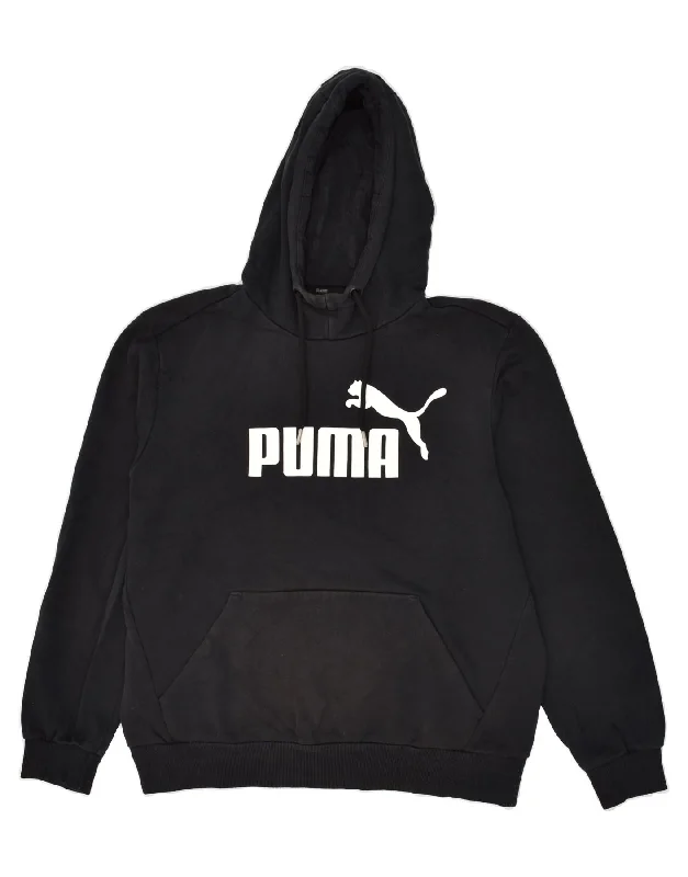 PUMA Mens Graphic Hoodie Jumper Medium Black Cotton Hoodie with Emblem Brand Identity