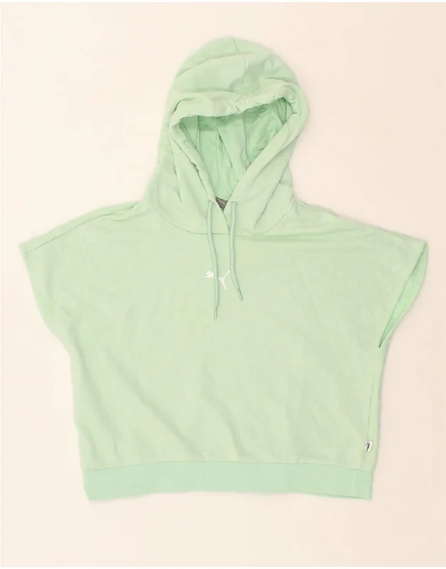 PUMA Womens Crop Sleeveless Hoodie Jumper UK 10 Small Green Cotton Hoodie with Full-Zip Functional Layering