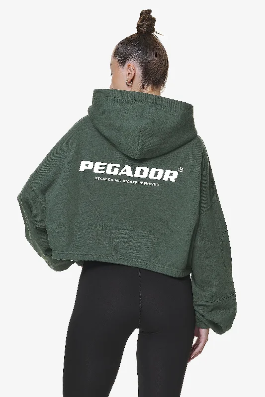 Skei Logo Oversized Cropped Hoodie Washed Sage Green Hoodie with Hem Detail Decorative Unique