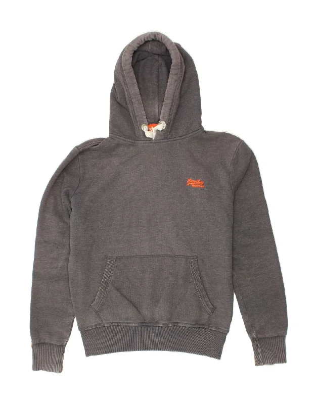 SUPERDRY Mens Hoodie Jumper Large Grey Cotton Hoodie with Oversized Fit Loose Comfortable