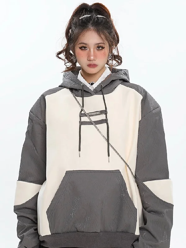 Sydnee Contrast Color Long Sleeve Zebra Stripe Reflective Silver Hoodie Hoodie with Applique Textured Unique