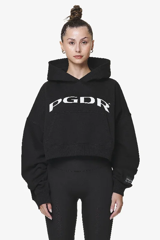 Troms Oversized Cropped Hoodie Black Hoodie with Batwing Sleeves Loose Dramatic