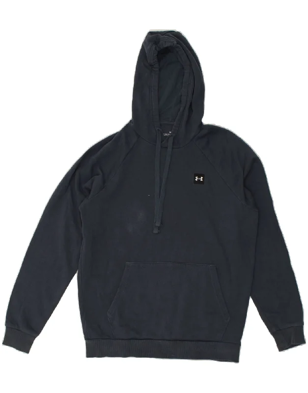 UNDER ARMOUR Mens Cold Gear Hoodie Jumper Small Navy Blue Cotton Hoodie with Slim Fit Tailored Modern