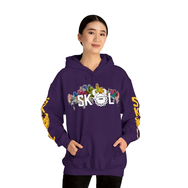 Unisex Heavy Blend™ Hooded Sweatshirt - Skyline + Original (Sleeves) Hoodie with Stripes Bold Sporty